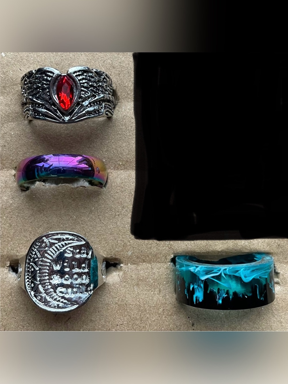 Unisex Ring Lot 6 Pc Size 9,10 Gothic Vampire Moon Resin Aurora Rainbow